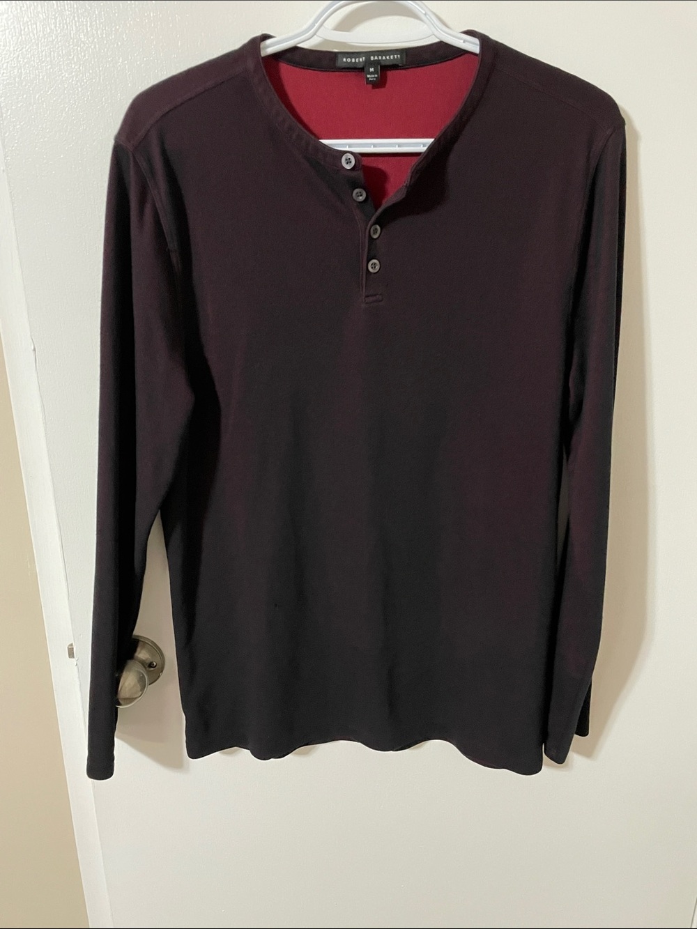 Robert Barakett Long-Sleeve Henley in Deep Burgundy Size Medium